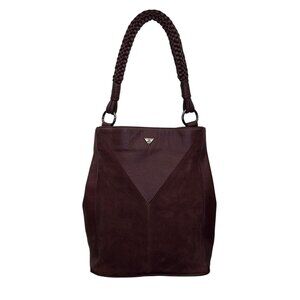 Sam Edelman Women’s Burgundy Suede & Leather Braided Handles Tassel Tote Bag